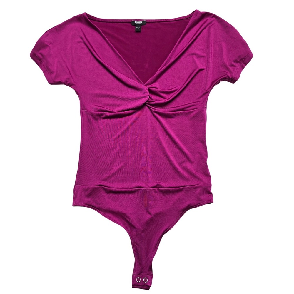 Express Body Contour Twist Front Bodysuit Magenta Purple Womens XS Streetwear